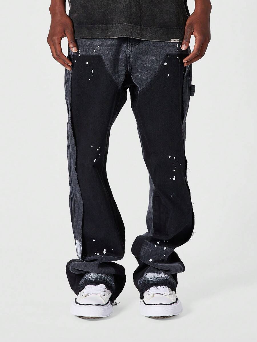 Flare Carpenter Paint Jeans - Black